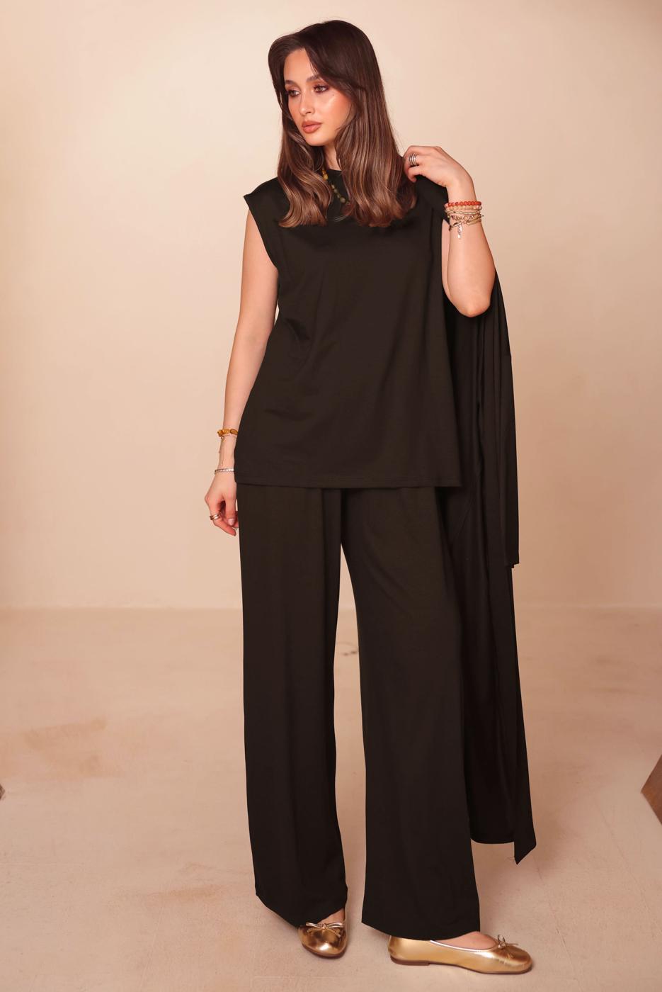 Hijab clothing BROWN VISCOSE THREE PIECE PANTSUIT T 1428