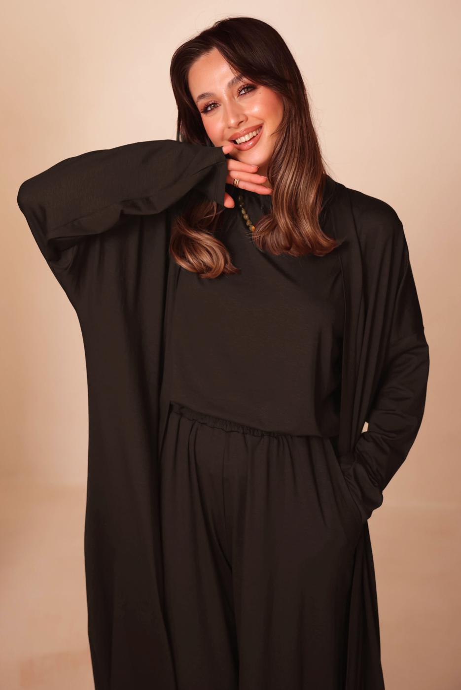 Hijab clothing BROWN VISCOSE THREE PIECE PANTSUIT T 1428