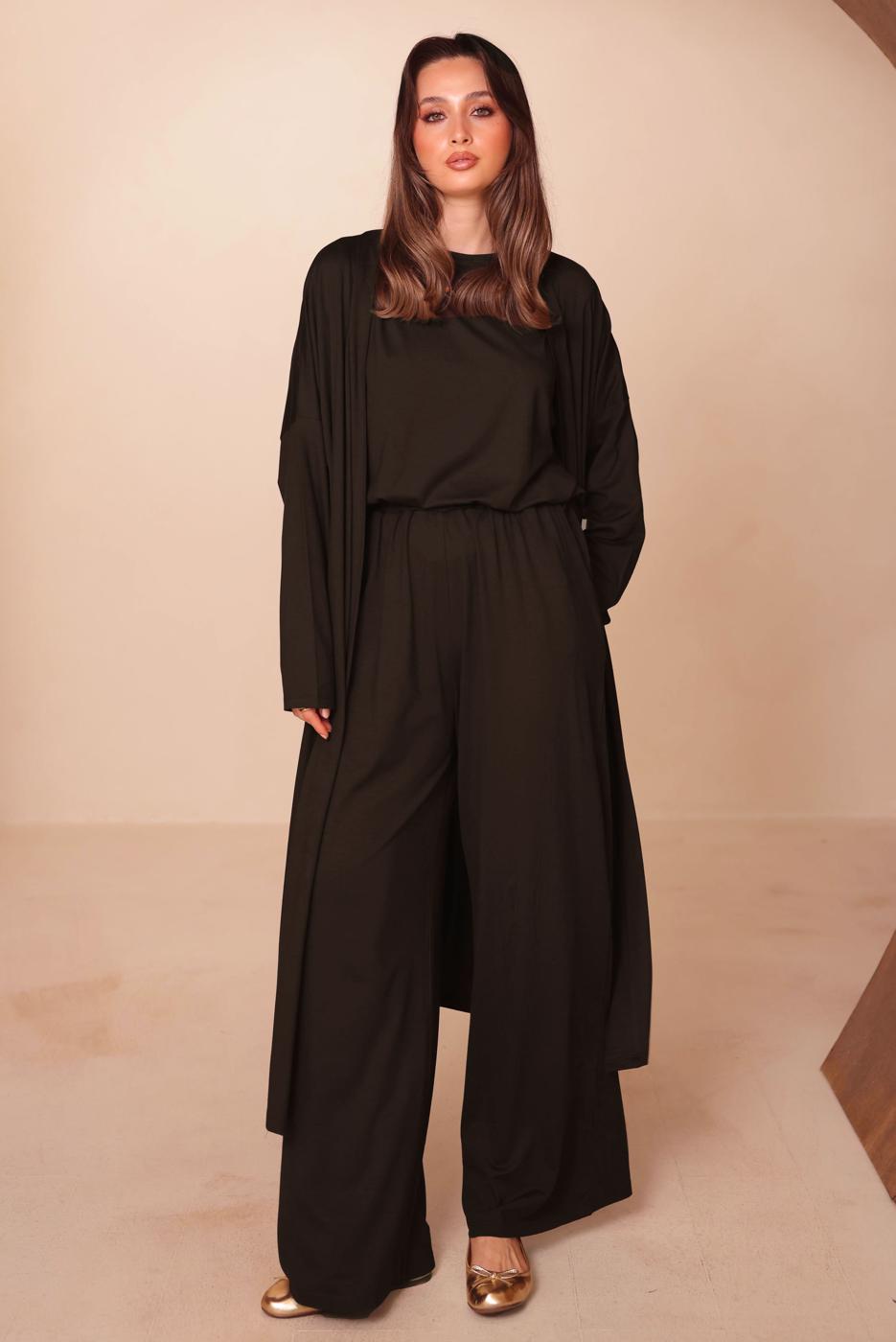 Hijab clothing BROWN VISCOSE THREE PIECE PANTSUIT T 1428