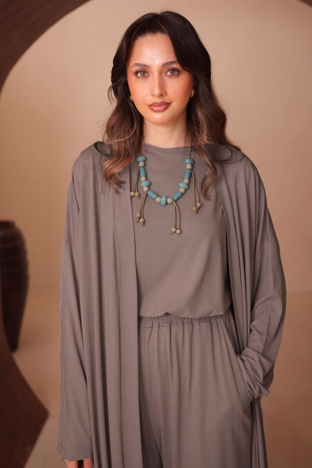 Hijab clothing MINK VISCOSE THREE PIECE PANTSUIT T 1428 - TRENDTESETTÜR