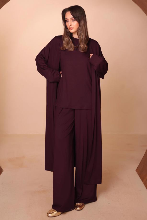 Hijab clothing CLARET RED VISCOSE THREE PIECE PANTSUIT T 1428 - TRENDTESETTÜR