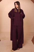 Hijab clothing CLARET RED VISCOSE THREE PIECE PANTSUIT T 1428