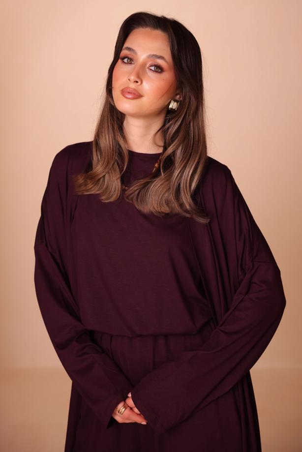 Hijab clothing CLARET RED VISCOSE THREE PIECE PANTSUIT T 1428 - TRENDTESETTÜR