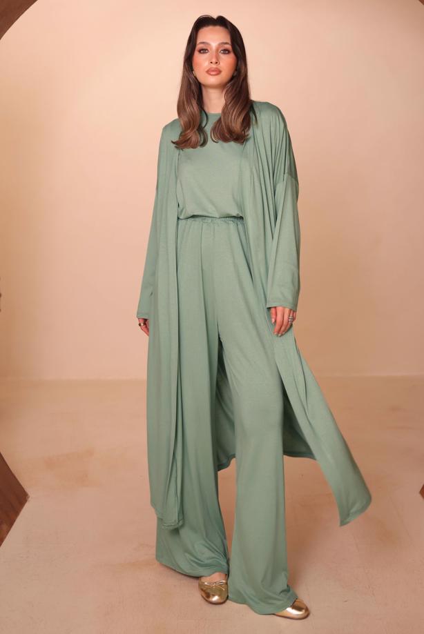 Hijab clothing GREEN VISCOSE THREE PIECE PANTSUIT T 1428 - TRENDTESETTÜR