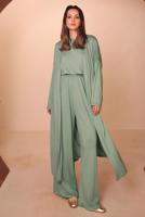 Hijab clothing GREEN VISCOSE THREE PIECE PANTSUIT T 1428