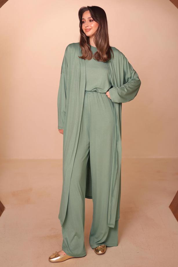 Hijab clothing GREEN VISCOSE THREE PIECE PANTSUIT T 1428 - TRENDTESETTÜR