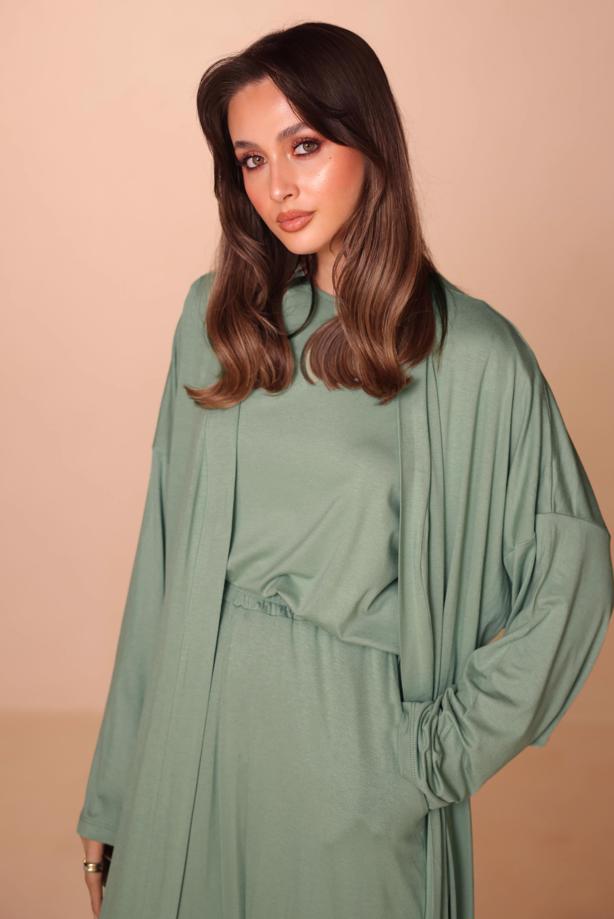 Hijab clothing GREEN VISCOSE THREE PIECE PANTSUIT T 1428 - TRENDTESETTÜR