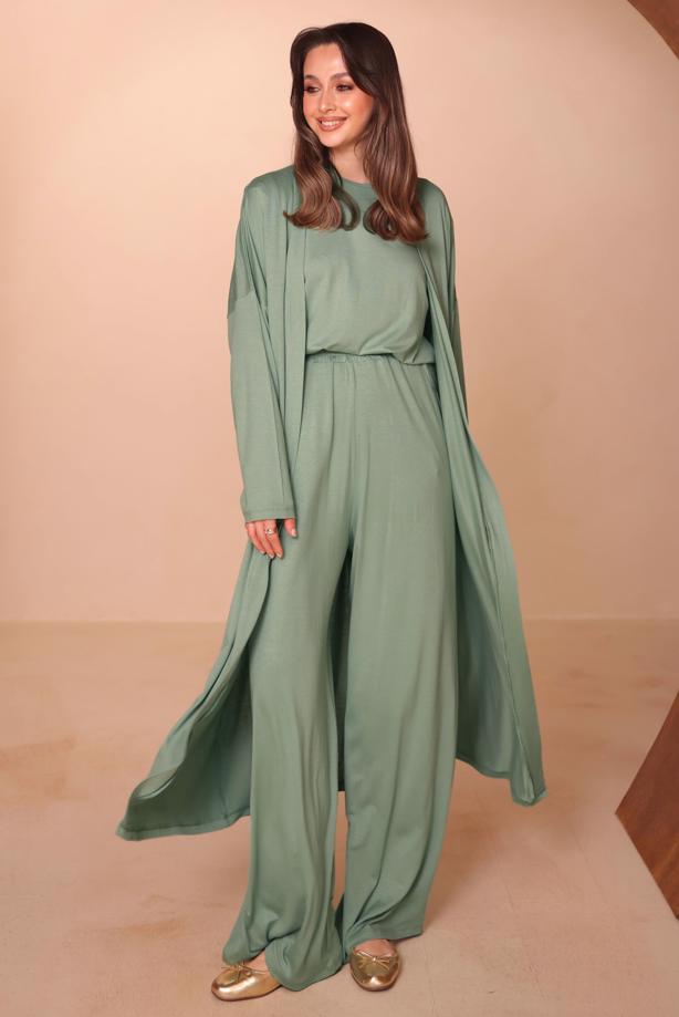 Hijab clothing GREEN VISCOSE THREE PIECE PANTSUIT T 1428 - TRENDTESETTÜR