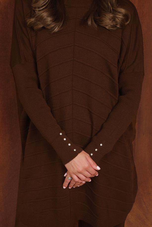 Tesettür giyim KAHVE PANTOLONLU TRİKO TAKIM T 7068 - TRENDTESETTÜR