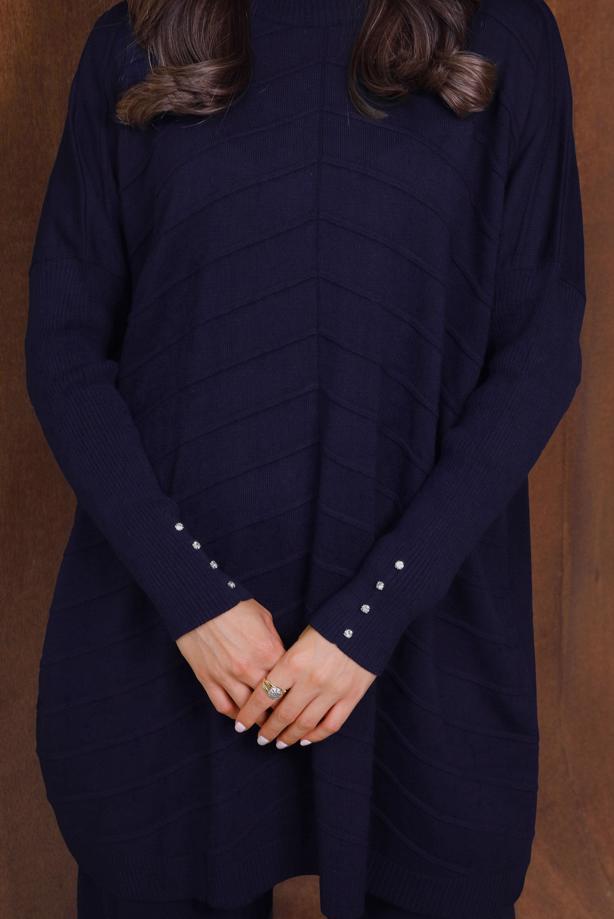 Tesettür giyim LACİVERT PANTOLONLU TRİKO TAKIM T 7068 - TRENDTESETTÜR