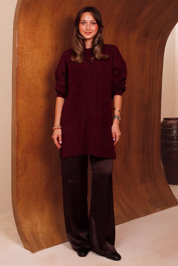Tesettür giyim BORDO TRİKO TUNİK T 0558 - TRENDTESETTÜR