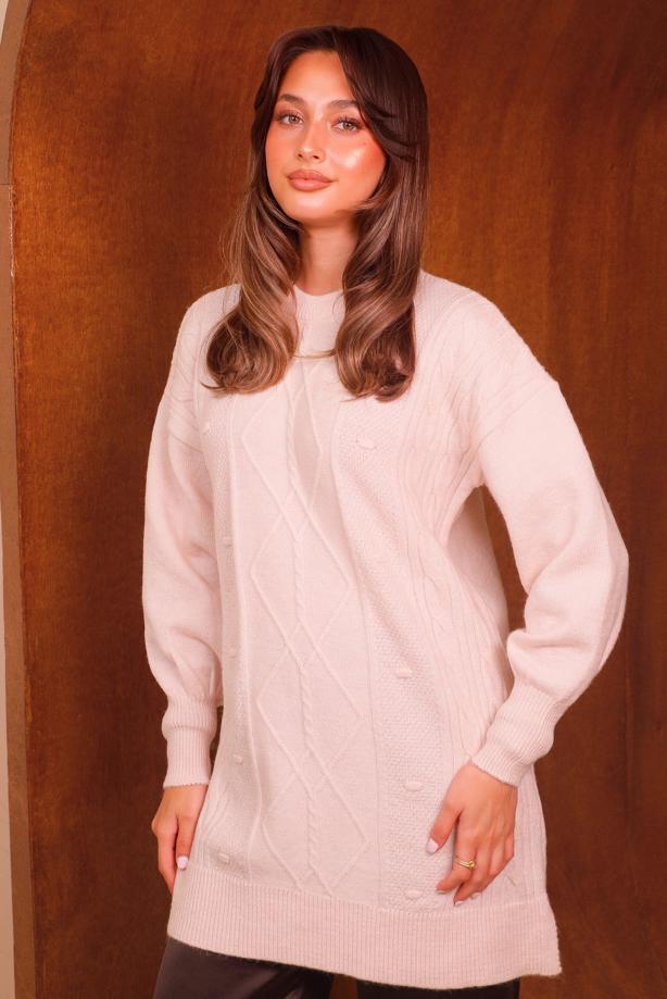 Vêtements hijab POUDRE TUNIQUE EN MAILLE À MOTIFS T 0558 - TRENDTESETTÜR