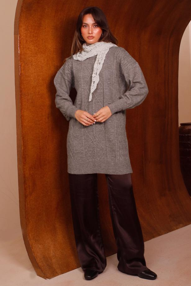 Tesettür giyim VİZON TRİKO TUNİK T 0558 - TRENDTESETTÜR