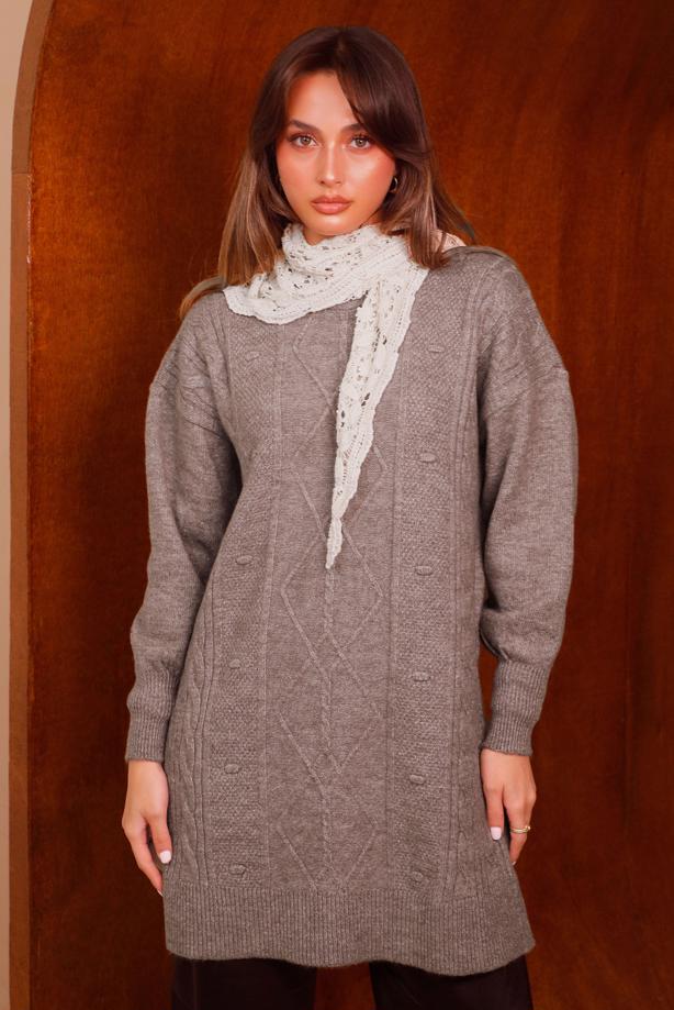 Tesettür giyim VİZON TRİKO TUNİK T 0558 - TRENDTESETTÜR