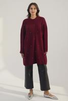 Tesettür giyim BORDO TAŞ İŞLEMELİ TRİKO TUNİK T 7958