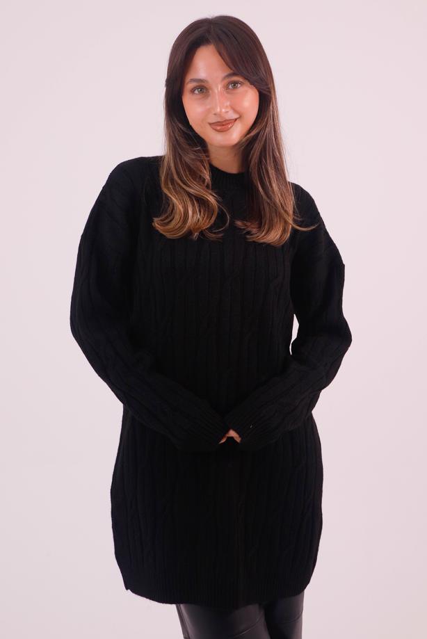 Hijab clothing BLACK CABLE KNIT KNITWEAR TUNIC T 9558 - TRENDTESETTÜR