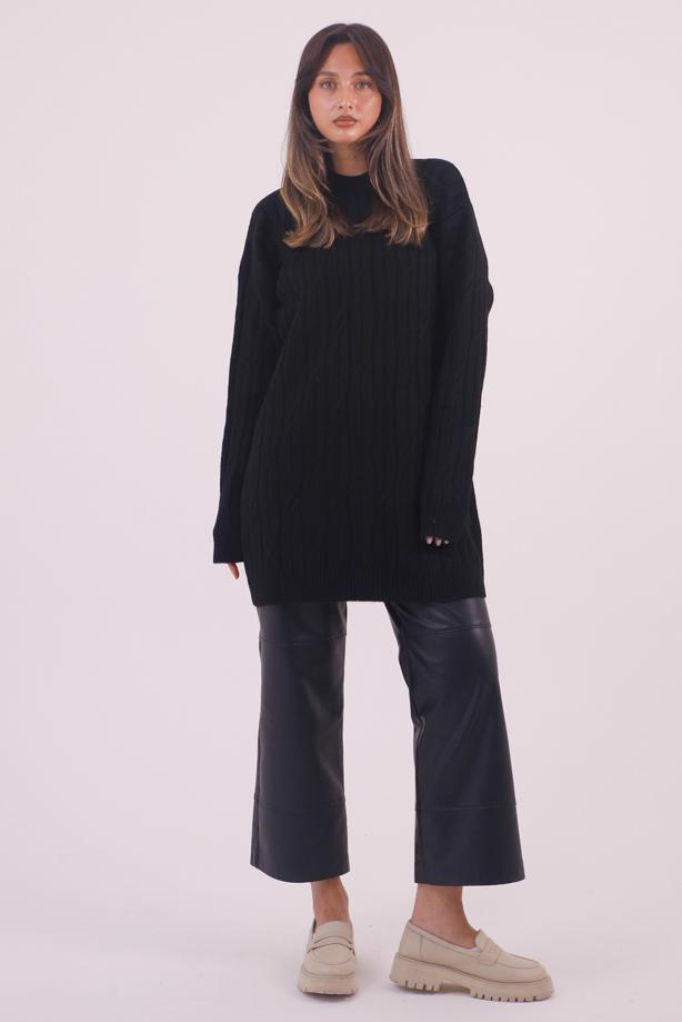 Hijab clothing BLACK CABLE KNIT KNITWEAR TUNIC T 9558 - TRENDTESETTÜR