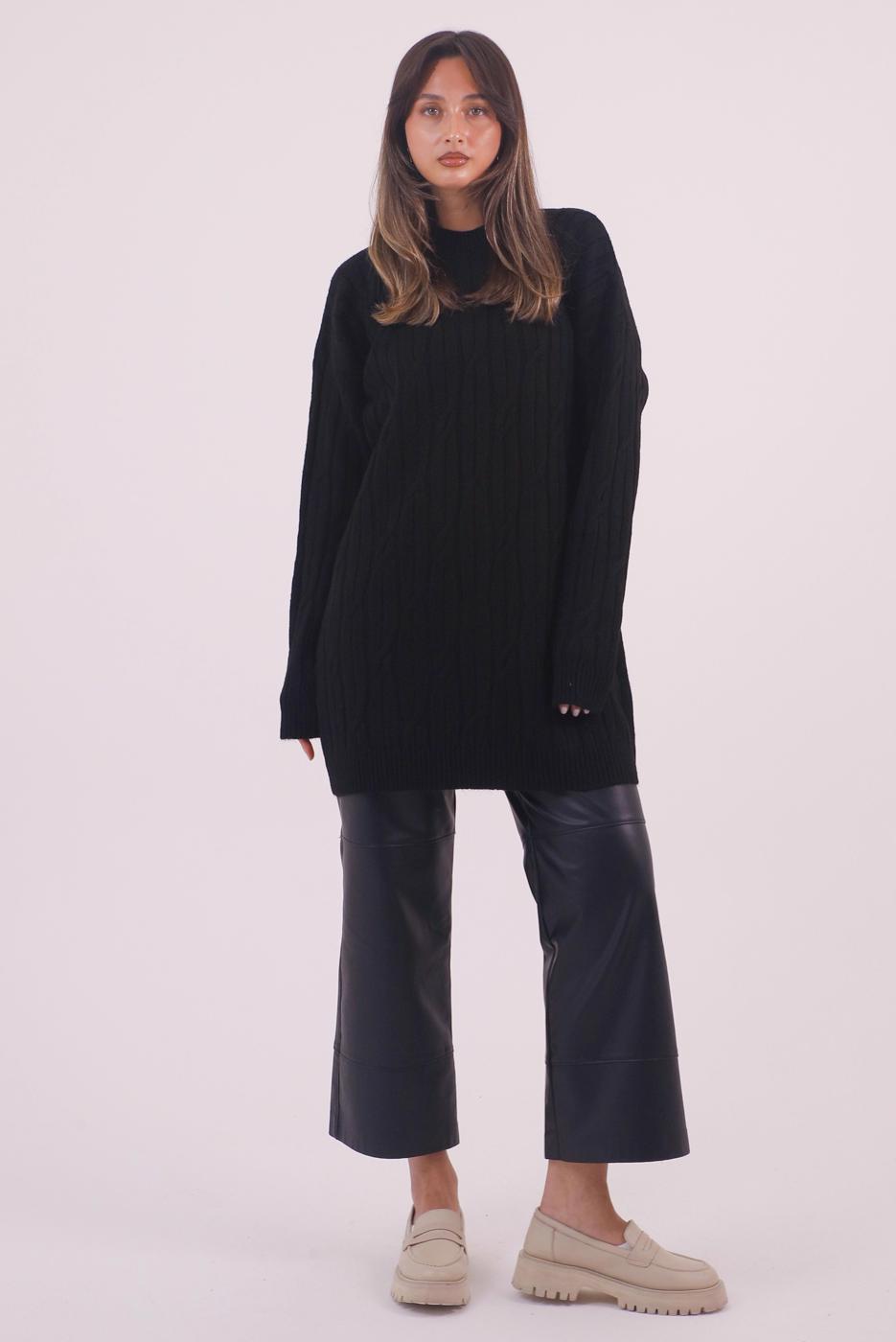 Hijab clothing BLACK CABLE KNIT KNITWEAR TUNIC T 9558