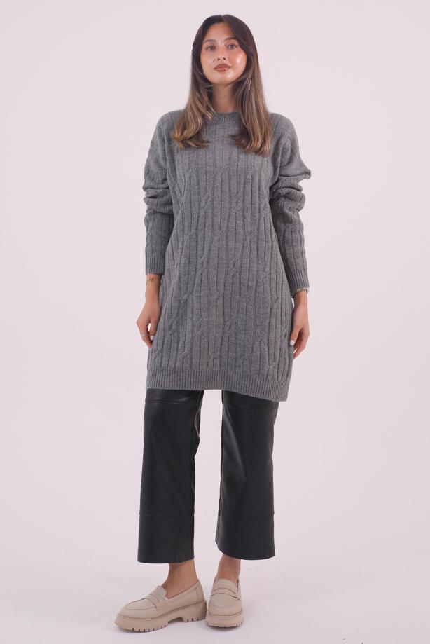 Hijab clothing GREY CABLE KNIT KNITWEAR TUNIC T 9558 - TRENDTESETTÜR