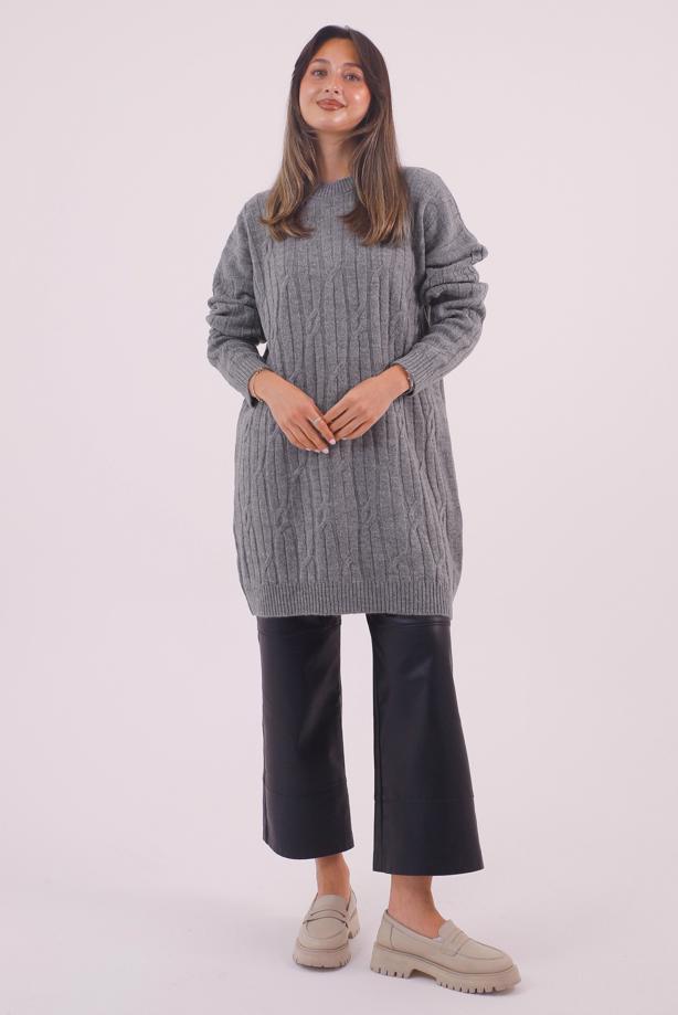 Hijab clothing GREY CABLE KNIT KNITWEAR TUNIC T 9558 - TRENDTESETTÜR