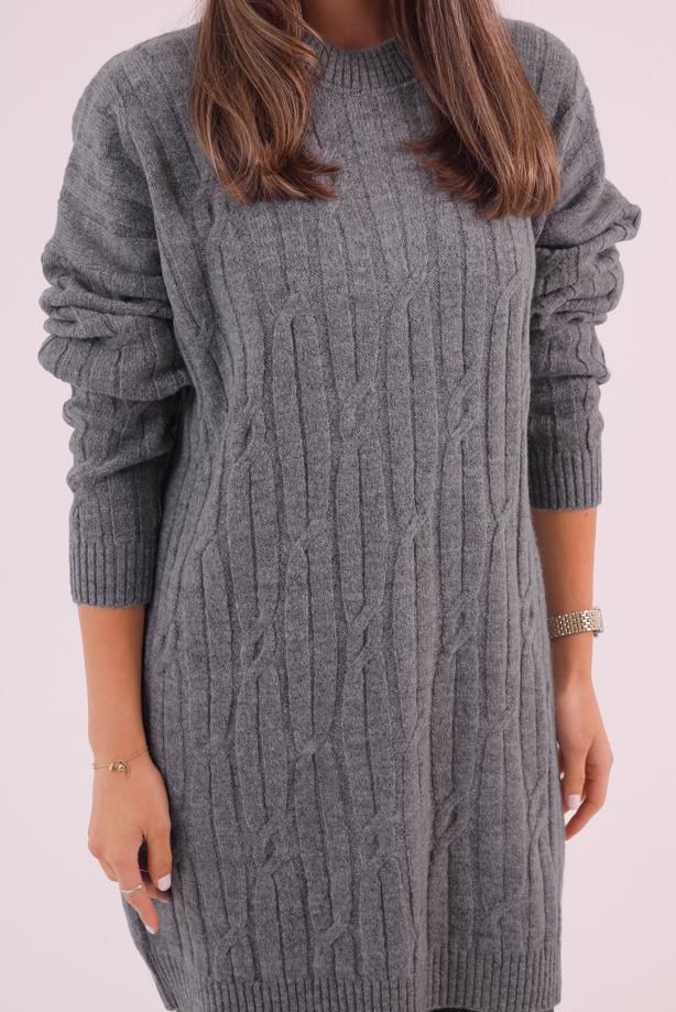 Hijab clothing GREY CABLE KNIT KNITWEAR TUNIC T 9558 - TRENDTESETTÜR
