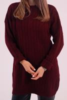 Hijab clothing CLARET RED CABLE KNIT KNITWEAR TUNIC T 9558