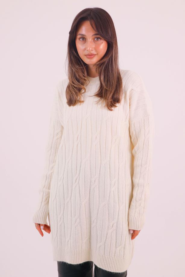 Hijab clothing ECRU CABLE KNIT KNITWEAR TUNIC T 9558 - TRENDTESETTÜR