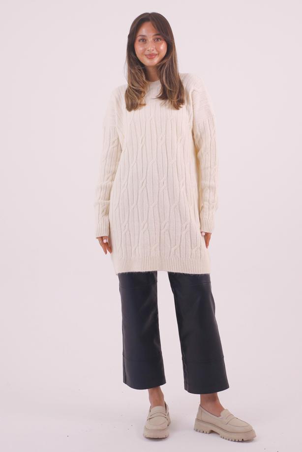 Hijab clothing ECRU CABLE KNIT KNITWEAR TUNIC T 9558 - TRENDTESETTÜR