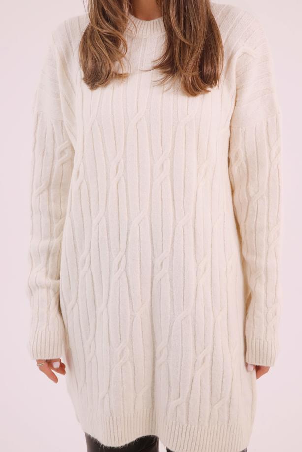 Hijab clothing ECRU CABLE KNIT KNITWEAR TUNIC T 9558 - TRENDTESETTÜR