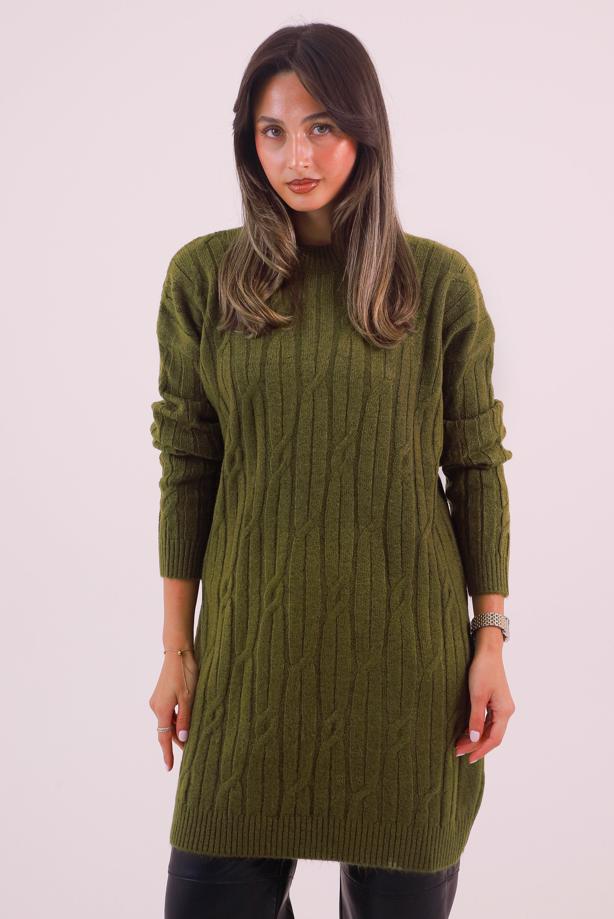 Hijab clothing KHAKI CABLE KNIT KNITWEAR TUNIC T 9558 - TRENDTESETTÜR