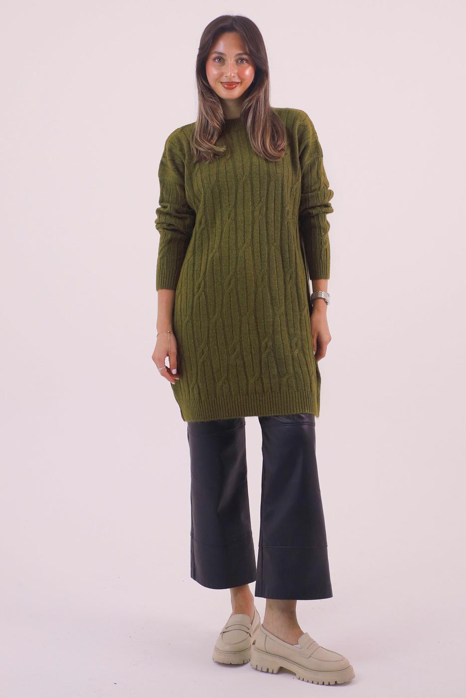 Hijab clothing KHAKI CABLE KNIT KNITWEAR TUNIC T 9558
