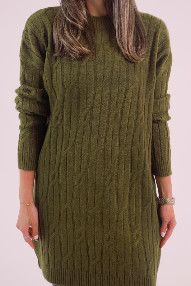 Hijab clothing KHAKI CABLE KNIT KNITWEAR TUNIC T 9558 - TRENDTESETTÜR