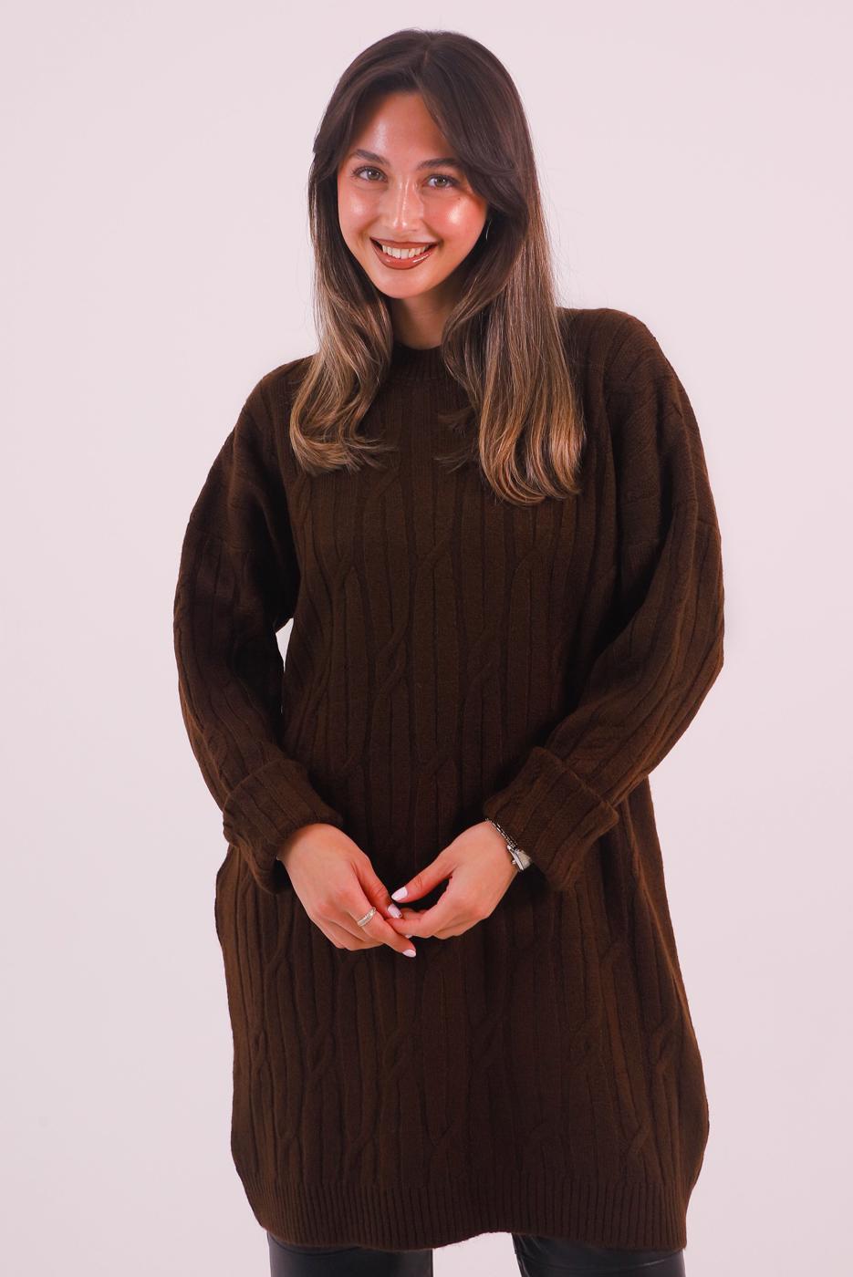Hijab clothing BROWN CABLE KNIT KNITWEAR TUNIC T 9558