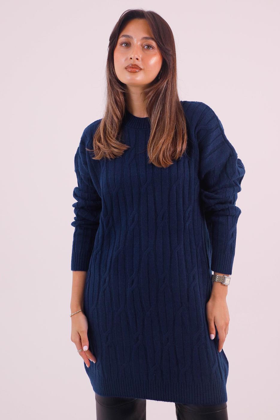 Hijab clothing NAVY BLUE CABLE KNIT KNITWEAR TUNIC T 9558