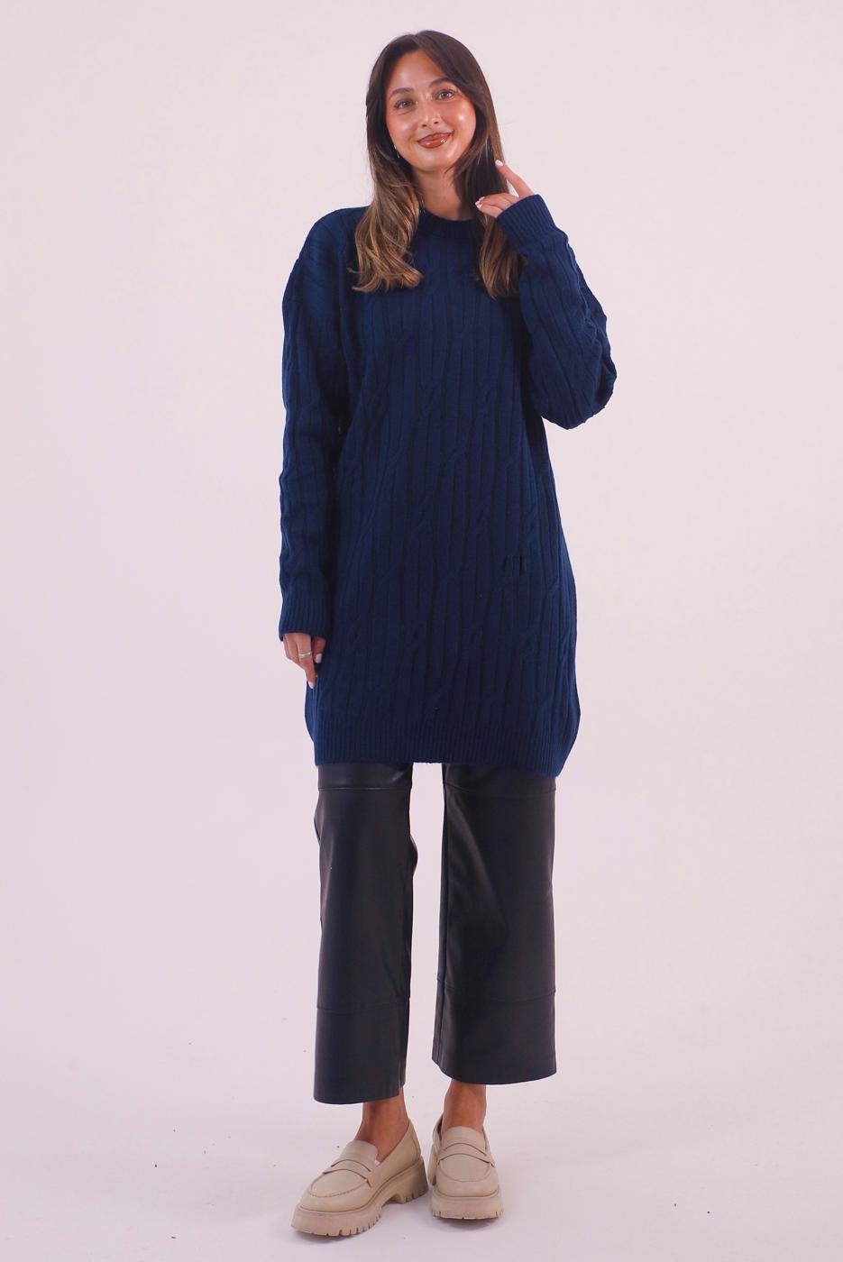 Hijab clothing NAVY BLUE CABLE KNIT KNITWEAR TUNIC T 9558