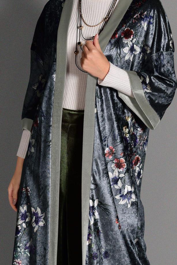 Vêtements hijab  FLORAL PATTERNED VELVET JACKET 4785  - TRENDTESETTÜR
