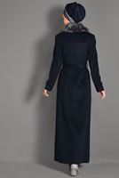 Hijab clothing NAVY BLUE BUTTONED FAUX-FUR COLLAR COAT 9749 