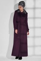 Tesettür giyim MOR DÜĞMELİ KÜRKLÜ MANTO 9749