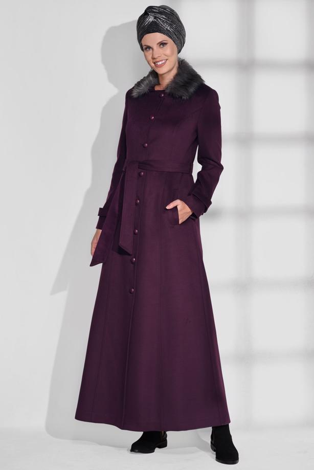 Tesettür giyim  DÜĞMELİ KÜRKLÜ MANTO 9749 - TRENDTESETTÜR