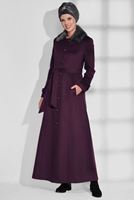 Tesettür giyim MOR DÜĞMELİ KÜRKLÜ MANTO 9749