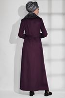 Tesettür giyim MOR DÜĞMELİ KÜRKLÜ MANTO 9749
