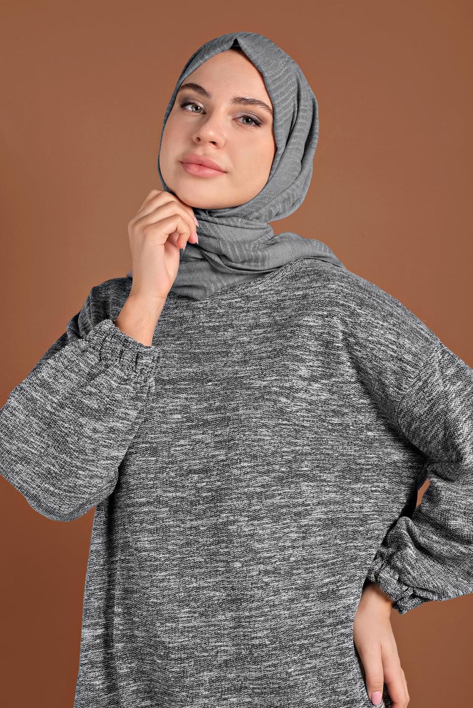 Tesettür giyim SİYAH KIRÇILLI ÖRME TUNİK 5746-1 