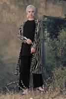 Tesettür giyim VİZON ZEBRA DESEN FİTİLLİ 3&prime;LÜ PANTOLONLU TAKIM 2346-1 