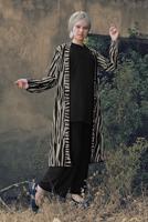 Tesettür giyim VİZON ZEBRA DESEN FİTİLLİ 3&prime;LÜ PANTOLONLU TAKIM 2346-1 