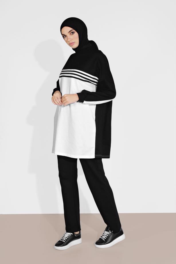 Tesettür giyim SİYAH ALVİNA PAMUKLU BELDEN BAĞLAMALI EŞOFMAN ALTI 70100 - TRENDTESETTÜR