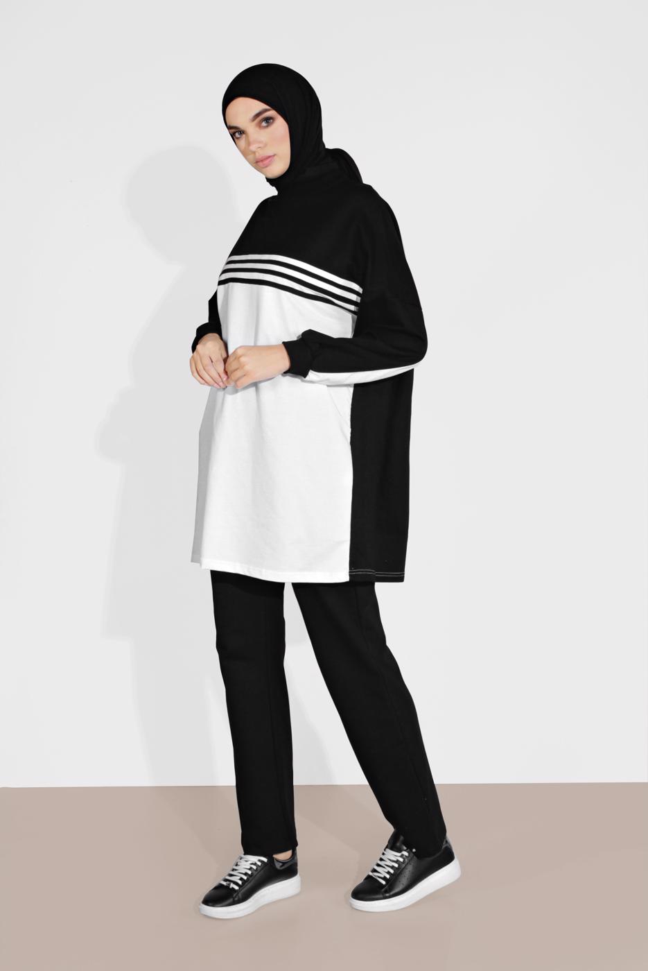 Tesettür giyim SİYAH ALVİNA PAMUKLU BELDEN BAĞLAMALI EŞOFMAN ALTI 70100