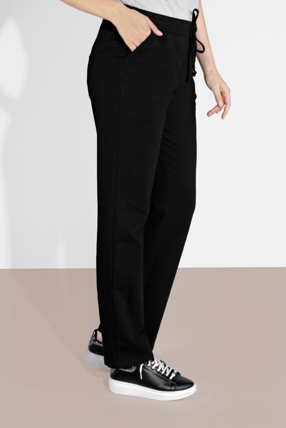 Tesettür giyim SİYAH ALVİNA PAMUKLU BELDEN BAĞLAMALI EŞOFMAN ALTI 70100