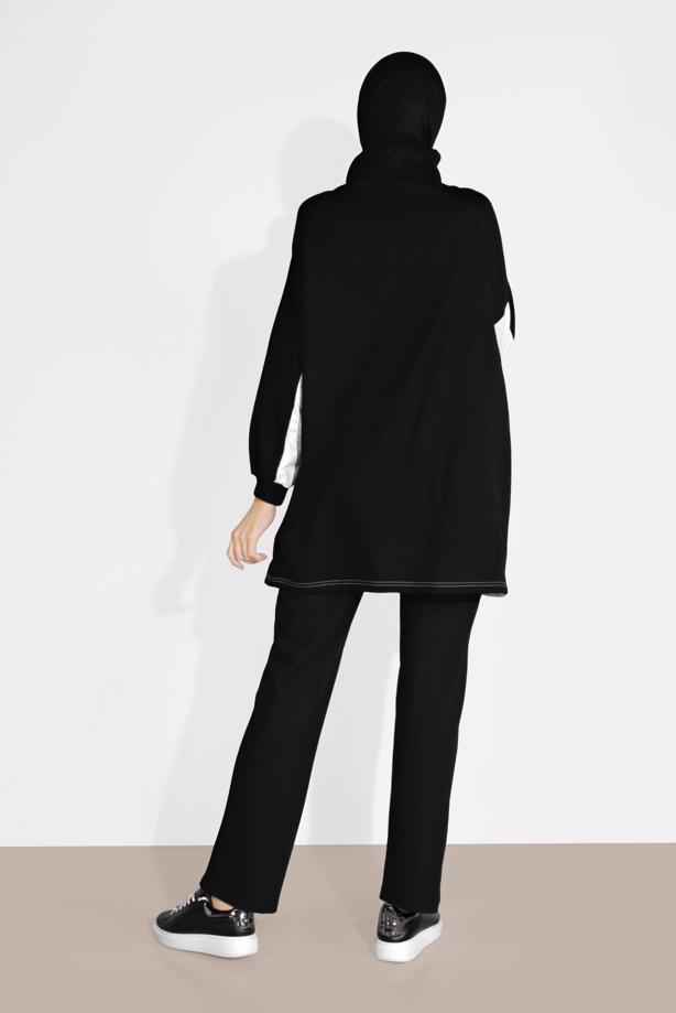 Tesettür giyim SİYAH ALVİNA PAMUKLU BELDEN BAĞLAMALI EŞOFMAN ALTI 70100 - TRENDTESETTÜR