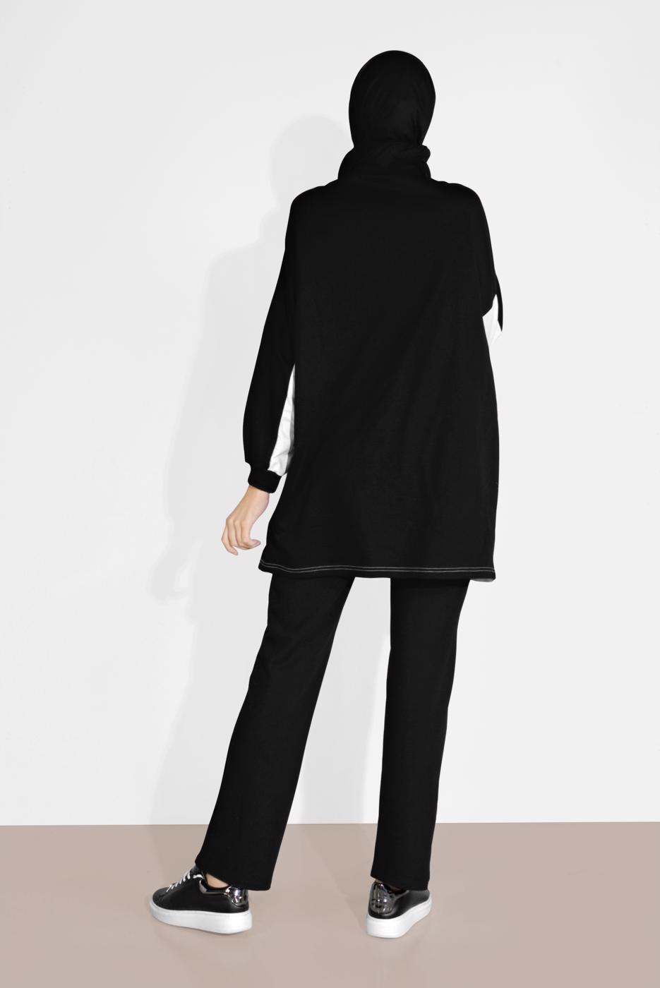 Tesettür giyim SİYAH ALVİNA PAMUKLU BELDEN BAĞLAMALI EŞOFMAN ALTI 70100