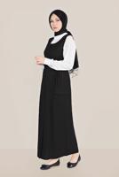 Hijab clothing BLACK BUTTON TRIMMED BELTED GILET T 40690